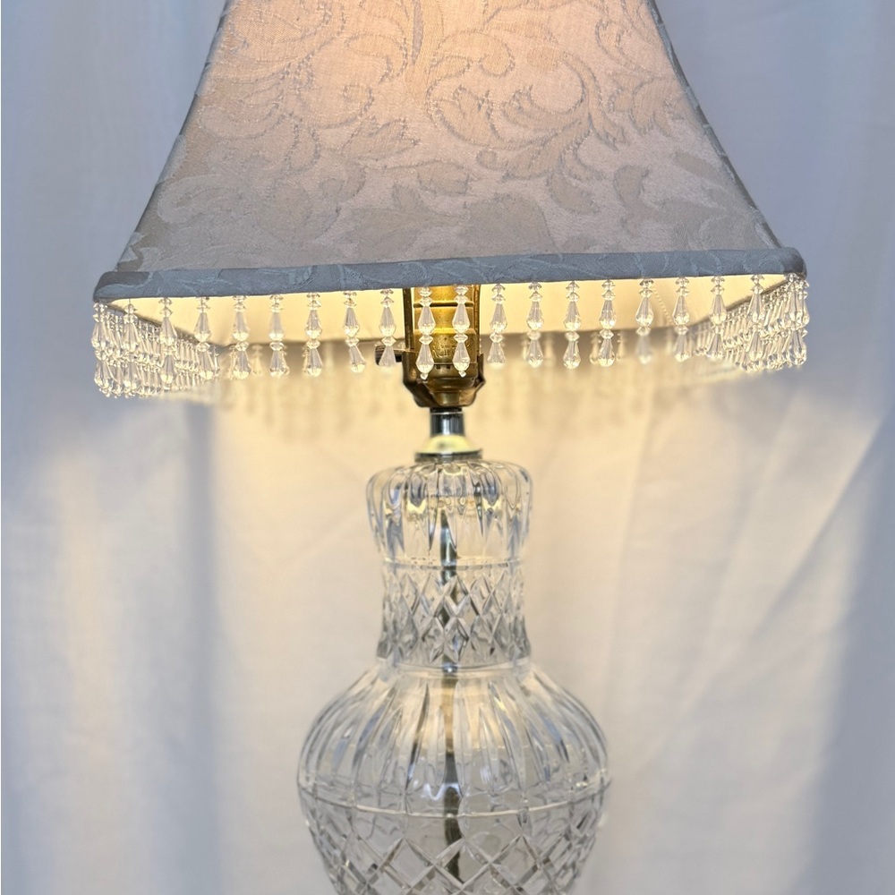 Vintage Crystal Table Lamp with Elegant Cream Color Shade West Germany Authentic
